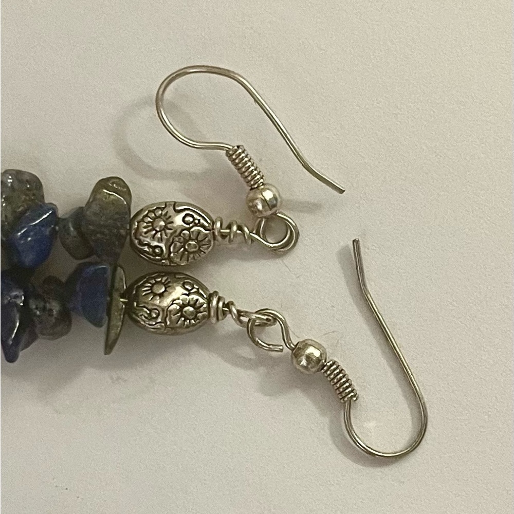 Blue gemstone wire pierced earrings jewelry - Picture 16 of 16